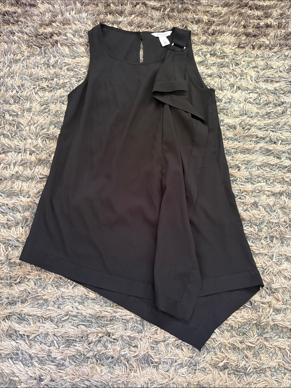 White House Black Market Black Asymmetrical Ruffle O-Ring Tank Top XS New
